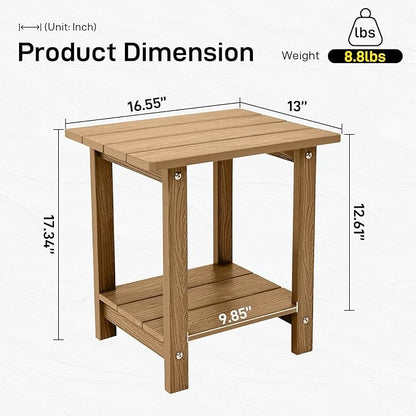 Melucivi Weather Resistant Outdoor Side Table, Double Small Adirondack Side Table for Adirondack Chair - Indoor Outdoor End Table, Patio Table for Pool, Deck and Porch (Brown)