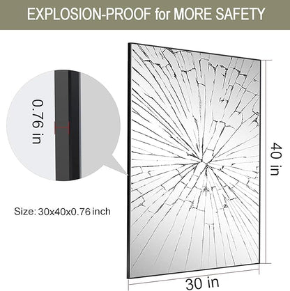 Black Bathroom Mirror 30x40, Rectangle Wall Mirror 30 x 40 inch, Metal Frame Mirror 40x30, Large Vanity Mirror 30 by 40, Modern Wall Mounted Mirrors, Hung in Horizontal or Vertical