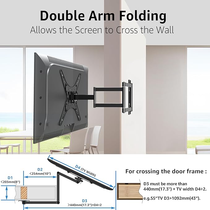 MOUNTUP Corner TV Wall Mount for Most 26-65 Inch TVs, Long Arm TV Mount with 30 Inch Extension Arm, Smooth Swivel Tilt Single Stud Full Motion Bracket Max VESA 400x400mm, 77 lbs Heavy Duty, MU0057