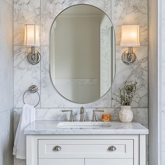 ANDY STAR Chrome Bathroom Mirror 24x36, Chrome Mirror Oval, Polished Silver Bathroom Mirror, Oval Mirrors Stainless Steel Frame Deep 1’’ Hang Vertical or Horizontal