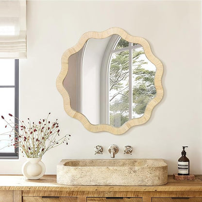 ULIKE Rattan Mirror for Wall, Bathroom 30 Inch Rustic Farmhouse Wall Decor with Handmade Wicker Frame, Boho Woven Mirror for Nursery Bedroom Living Room Entryway