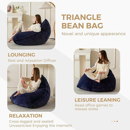 BYBYME Bean Bag Chairs Sherpa Lazy Sofa, Giant Beanbag Chairs for Adults, Teenagers with Stuffed High Density Foam Filling, Comfy Chair for Living Room, Bedroom