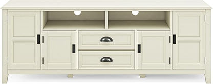 SIMPLIHOME Burlington SOLID WOOD 72 Inch Wide Transitional TV Media Stand in Antique White for TVs up to 80 Inches, For the Living Room and Entertainment Center