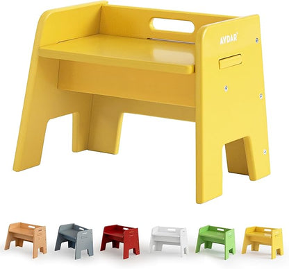 Wooden Step Stool for Kids, 14” One Step Stool for Toddlers, Heavy Duty Non-tip Non-Slip for Bedroom/Kitchen