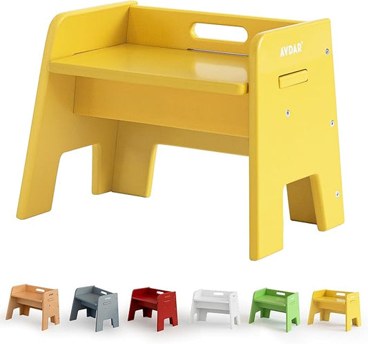 Wooden Step Stool for Kids, 14” One Step Stool for Toddlers, Heavy Duty Non-tip Non-Slip for Bedroom/Kitchen