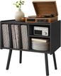 Record Player Stand with Vinyl Storage, Wooden Record Player Table with 5 Cabinet, Large Vinyl Record Player Stand, Record Player Holder, Record Player Shelf for Office Living Room, Black