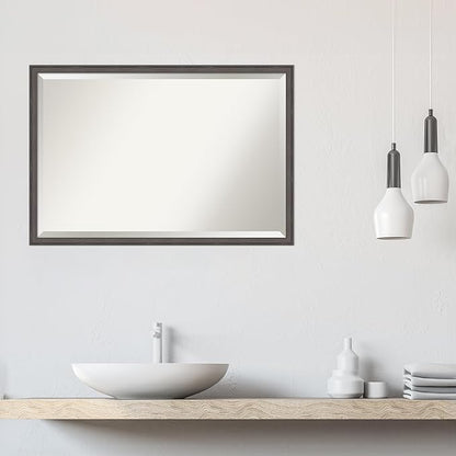 Amanti Art Silver Bathroom Mirror for Over Sink, 26x38 Florence Pewter Rectangle Vanity Mirror, Large Casual Frame, Hangs Horizonally and Vertically, Bathroom Wall Decor, Beveled Edge from WI, USA