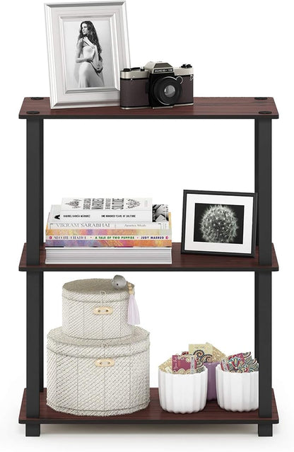 Furinno Turn-S-Tube 3-Tier Compact Multipurpose Shelf Display Rack with Square Tube, Dark Cherry/Black