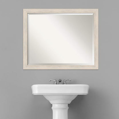 Amanti Art White Bathroom Mirror for Over Sink, 25x31 Hardwood White Wash Narrow Rectangle Vanity Mirror, Large Rustic Farmhouse Wood Frame, Hangs Horizonally and Vertically, Bathroom Wall Decor