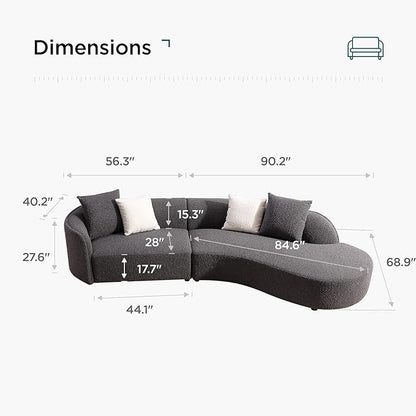 Acanva Luxury Modern Style Living Room Upholstery Curved Sofa with Chaise 2-Piece Set, Right Hand Facing Sectional, Pearl Boucle Couch, Dark Grey