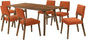 Armen Living Channell Mid Century Modern 7 Piece Walnut Wood Dining Table Set with Orange Fabric