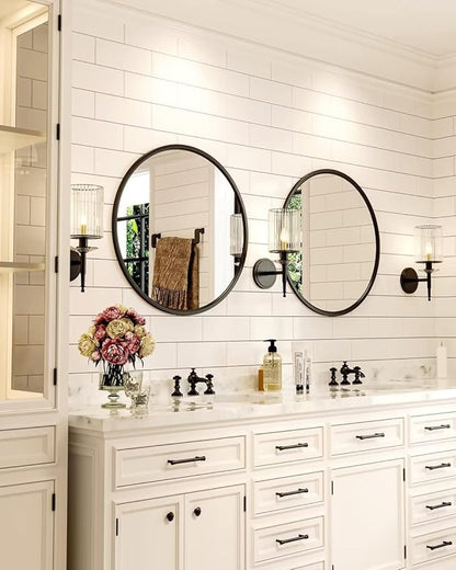 Growsun 15.7'' Black Round Mirror, Circle Wall Mirror for Bathroom Vanity, Entryway Living Room with Metal Frame for Home Decor