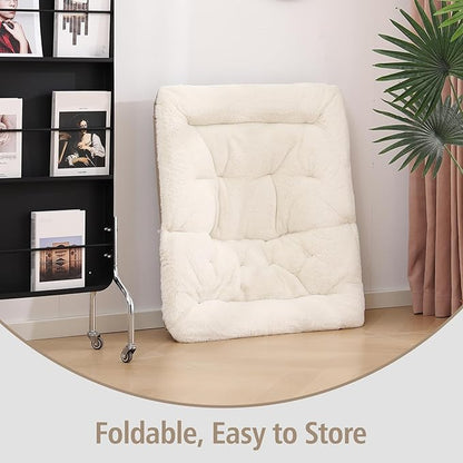 Welnow Comfy Saucer Chair, Oversized Folding Reading Chair for Adults with Throw Pillow Soft Faux Fur Lounge Chair for Bedroom Furry Accent Chair for Living Room, Dorm Rooms, Beige