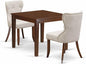 East West Furniture OXSI3-MAH-35 3 Piece Dining Room Furniture Set Contains a Square Dining Table and 2 Doeskin Linen Fabric Upholstered Chairs, 36x36 Inch, Mahogany