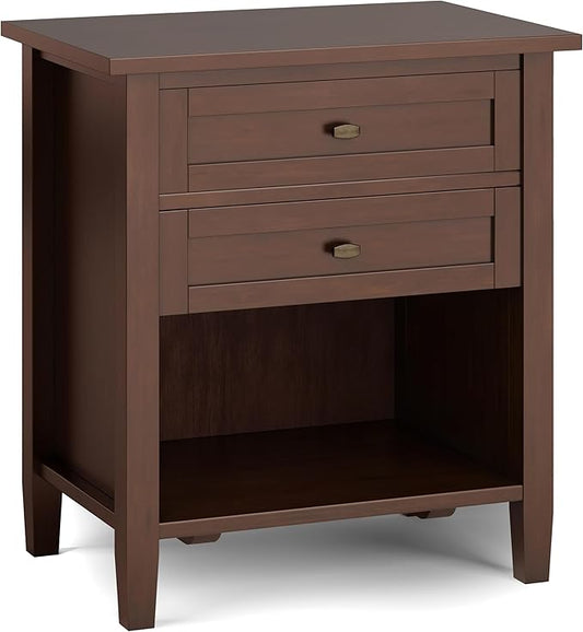 SIMPLIHOME Warm Shaker SOLID WOOD 24 Inch Wide Transitional Bedside Nightstand Table in Russet Brown, For the Living Room and Bedroom