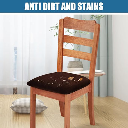 Smiry Velvet Seat Covers for Dining Room Chair Set of 2, Stretch Fit Removable Washable Chair Seat Cushion Protector Slipcovers with Ties, Coffee