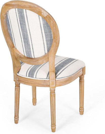 Christopher Knight Home Phinnaeus Dining Chair Set, Set of 2, Rubberwood, Dark Blue Line + Natural