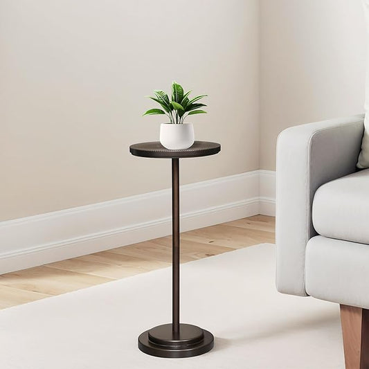 Drink Table Set of 2, Small Round Pedestal Side Table with Carved Top for Living Room, Bedroom, Small Space, Corners and Office, Brown