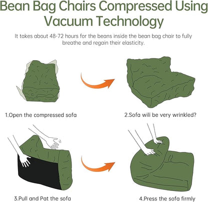 Bean Bag Chair Lazy Bean Bag Sofa, Floor Beanbag Chairs with Stuffed High-Density Foam, Memory Foam Bean Bag Sofa for Living Room, Bedroom and Office