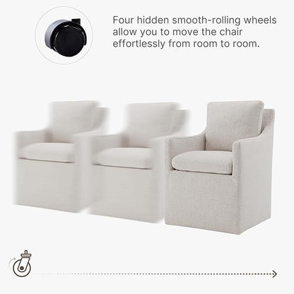 Upholstered Dining Chairs with Casters No Assembly Modern Accent Armchair with Rollers for Diningroom Bedroom Livingroom Reading Room,Linen,2 Boxs