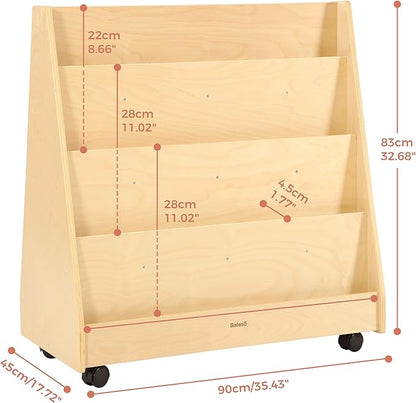 Kids Bookshelf for Toddlers and Babies, Double-Sided Wooden Montessori Bookshelf for Kids Room, Baby Book Shelf with Storage for Nursery, Classroom, Playroom
