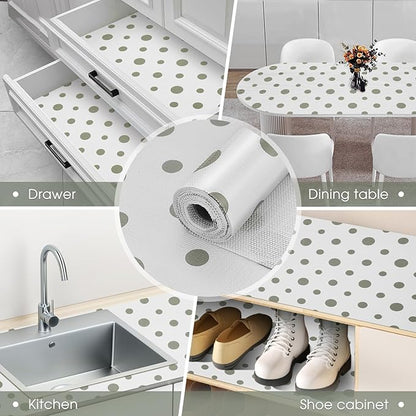 Beautysaid Shelf and Drawer Liner for Kitchen Cabinet, Non Adhesive Non Slip Shelf Paper Waterproof Washable Thickened for Dresser Pantry Shelve Bathroom Protector Liner(Polka Dot,12 in x 10 FT)