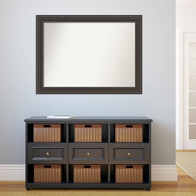 Amanti Art Brown Bathroom Mirror for Over Sink, 33x44 Shipwreck Greywash Rectangle Vanity Mirror, X-Large Traditional Frame, Hangs Horizonally and Vertically, Bathroom Wall Decor, Non-Beveled Edge