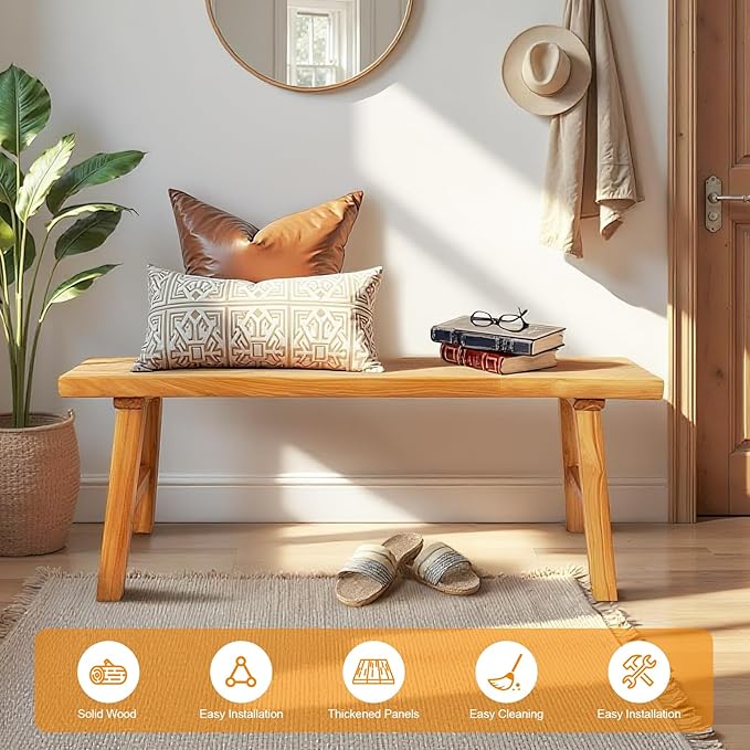 Farmhouse Solid Wood Bench: Long Rustic Indoor Narrow Wooden Bench for Entryway,Living Room, Dining Room,End of Bed,Hallway (63" Lx10 Wx18 H)