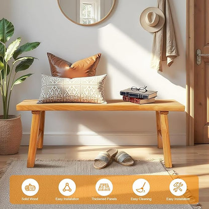 Farmhouse Solid Wood Bench: Long Rustic Indoor Narrow Wooden Bench for Entryway,Living Room, Dining Room,End of Bed,Hallway (39" Lx10 Wx18 H)