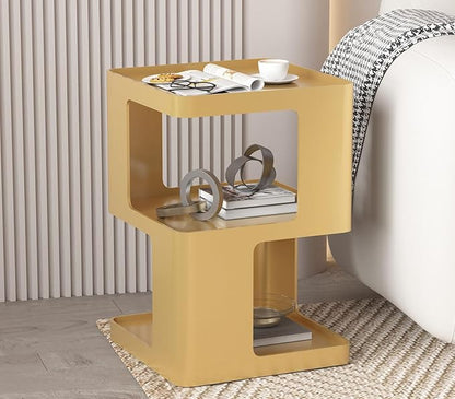 Metal Gold Nightstands, Modern Side Table with 3 Tiers Storage, Small End Table for Couch, Living Room Bedroom, Bedside Tables No Assembly Required
