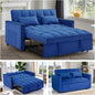 3 in1 Sofa Bed, Pull-Out Sleeper Sofa Bed with 3-Level Adjustable Backrest, Velvet Fabric Convertible Love Seat Sleepers Beds for Living Room & Bedroom & Apartment, Blue