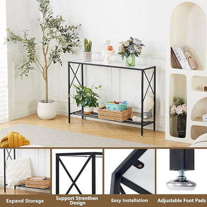 Wimarsbon Console Table,Multifunctional Sofa Side Table with Shelves,Behind Couch TV Tables with Metal Frame,Accent Display Stand for Hallway,Entrance (41.9" 2-Layer Black Frame)