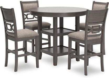 Signature Design by Ashley Wrenning Modern Diamond Patterned Counter Height Dining Table and 4 Upholstered Bar Stools with 2 Shelves, Set of 5, Gray & Light Gray