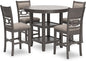 Signature Design by Ashley Wrenning Modern Diamond Patterned Counter Height Dining Table and 4 Upholstered Bar Stools with 2 Shelves, Set of 5, Gray & Light Gray