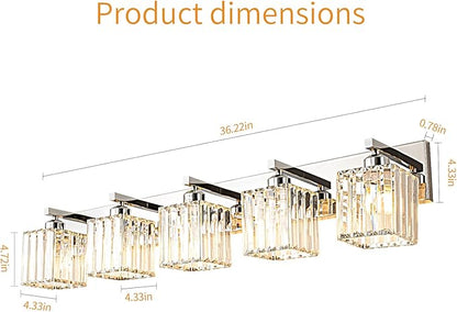 Modern Vanity Light 5-Lights Chrome Crystal Bathroom Wall Light Fixtures