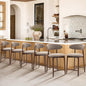 COLAMY Mid-Century Modern Upholstered Counter Height Bar Stools Set of 6, Kitchen Island Stools with Contoured Fabric Seat, Wood Legs, Camel