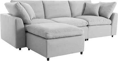 104.3 Inch L-Shaped Modular Sectional Sofa with Reversible Chaise and Pillows, Down Filled Upholstered Convertible Corner Couch for Living Room, Bedroom, Office, Apartment, Light Gray