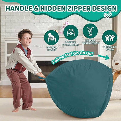2FT Bean Bag Chair, Comfy Bean Bag Chairs with Memory Foam Filled, Fluffy Beanbag Sofa with Dutch Velvet Cover, Teardrop BeanBag Chairs for Living Room, Playroom - Sea Blue
