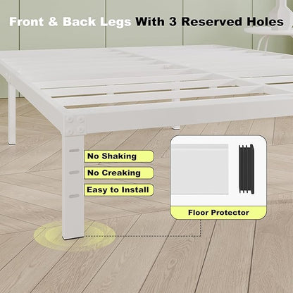 12 Inch Bed Frame Queen Size, Heavy Duty Steel Queen Bed Frame No Box Spring Needed, Mattress Foundation, Easy Assembly, Noise-Free,White