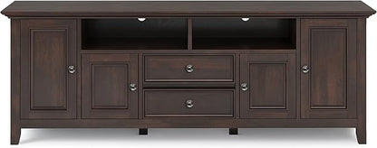 SIMPLIHOME Amherst 72-inch Wide Solid Wood TV Stand in Brunette Brown, Transitional-Style Media Console for Living Room with Cable Management and Adjustable Shelves, Fits 80" TVs