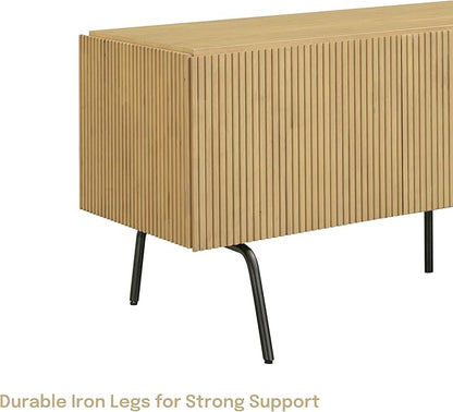 NTC Veil TV Stand with 3 Doors for TVs up to 60’’, Media Console with Vertical Groove Design and Metal Legs, Modern Entertainment Center for Living Room and Bedroom, Effortless Assembly, Sand