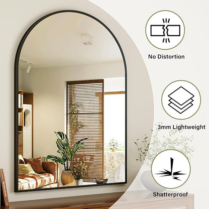 Arch Bathroom Mirror, 26x38 inch Arched Bathroom Mirror/Wall Mounted Vanity Mirror - Arch Metal Frame Wall Mirror for Bathroom Bedroom Living Room, Black