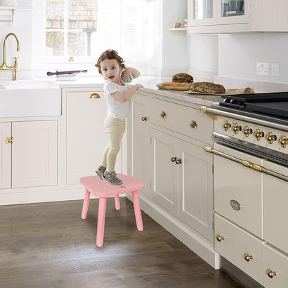 BEE&OAK Wooden Step Stools for Adults, Solid Rubber Wood Non-Slip Step Foot Stool, Heavy Duty 300 lbs One Step Stool for Bedroom, Bathroom, Kitchen,Outdoor (Pink, 11" (D) x 11"(W) x 11.8"(H))