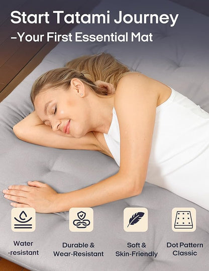 Syrinx Japanese Floor Futon Mattress, Foldable Tatami Sleeping Pad for Adults & Kids, Roll-Up Floor Bed or Bench Cushion