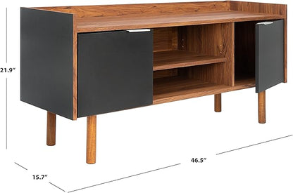 SAFAVIEH Diara TV Stand for up to 55" Flatscreen – Walnut & Black, 2 Doors with Interior Storage, 2 Open Shelves, Entertainment Media Console (MED9603B)