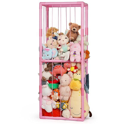 Stuffed Animal Zoo Storage Stuffed Animal Holder PVC Plush Storage Organizer Shelf with Elastic Band for Nursery Play Room Bedroom (Pink)
