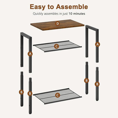Hoctieon 3 Tier End Table, Telephone Table, Narrow Side Table with Storage, Nightstand for Small Spaces, Metal Frame, For Living Room, Bedroom, Sofa Couch, Hall, Easy Assembly, Rustic Brown