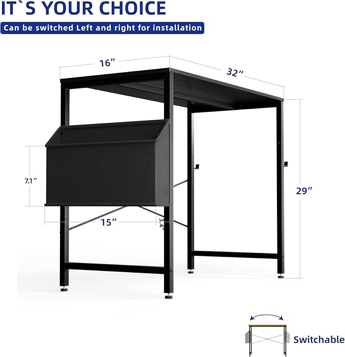 Pamray 32 Inch Computer Desk for Small Spaces with Storage Bag, Home Office Work Desk with Headphone Hook, Small Study Writing Table
