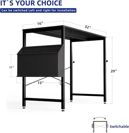 Pamray 32 Inch Computer Desk for Small Spaces with Storage Bag, Home Office Work Desk with Headphone Hook, Small Study Writing Table