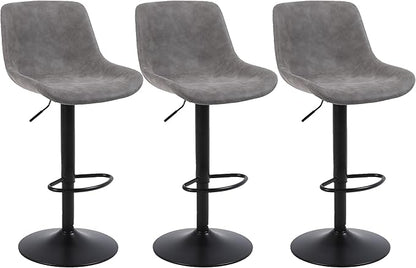 Bar Stools, Swivel Counter Height Barstools with Back, Adjustable Modern Bar Chairs, Tall Armless PU Leather Kitchen Island Stool (Grey, Set of 3)